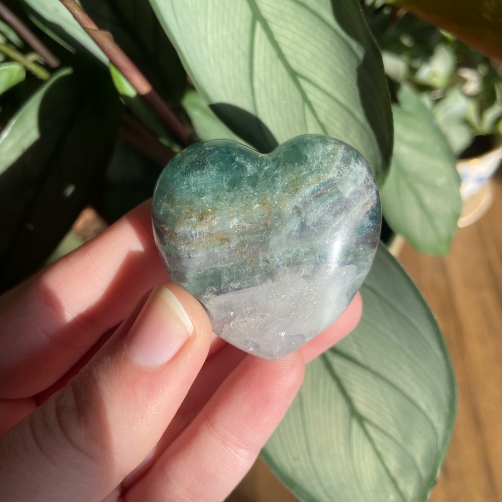 Rainbow fluorite puffy pocket heart